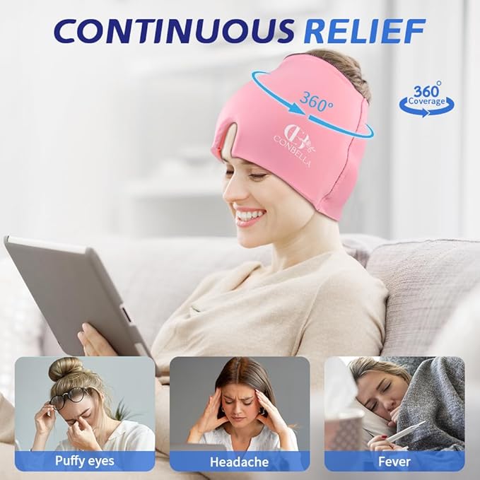 TheraICE Migraine Relief Cap, Soothing Headache Hat Ice Pack Mask